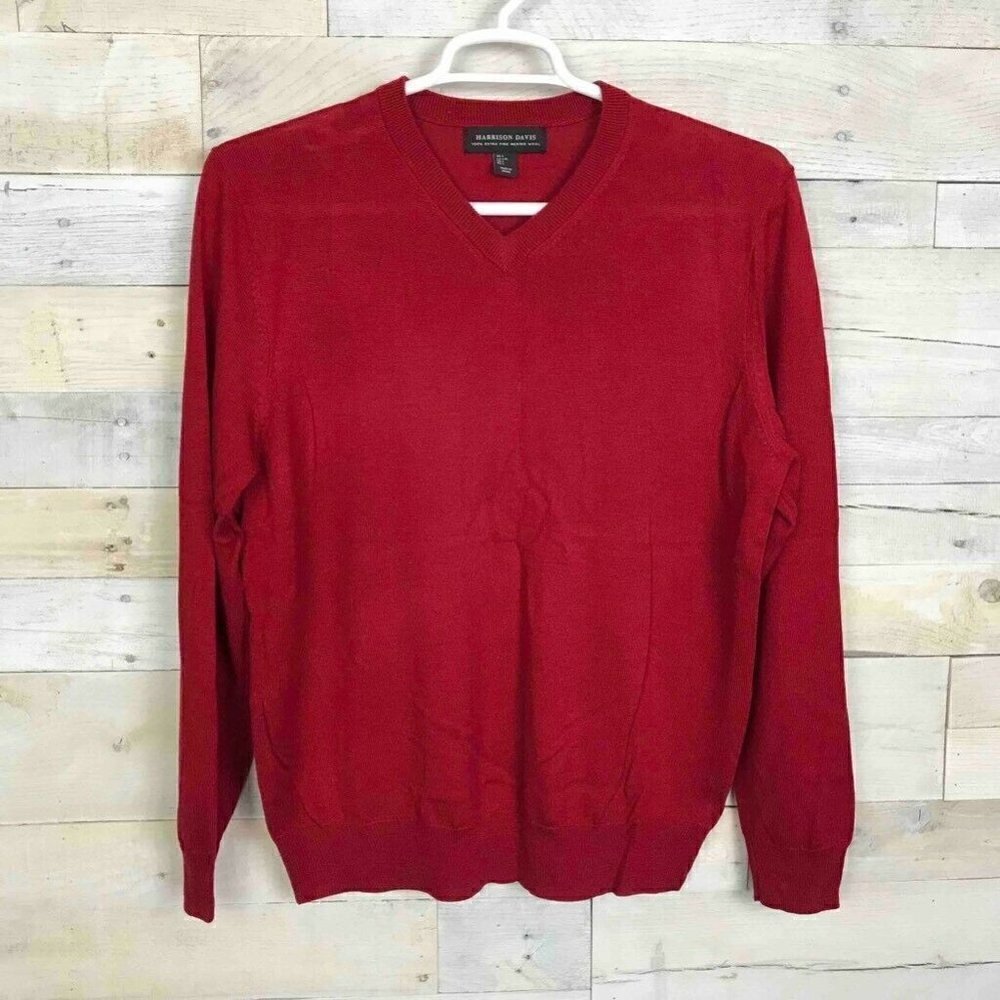 Harrison Davis Sweater Red 100% Merino Wool Large